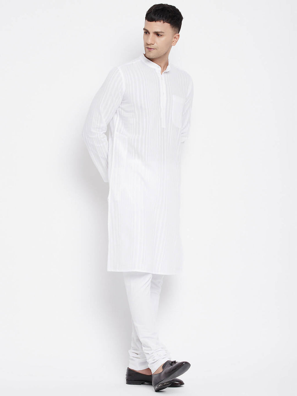Even Apparels White Pure Cotton Men Kurta With Band Collar