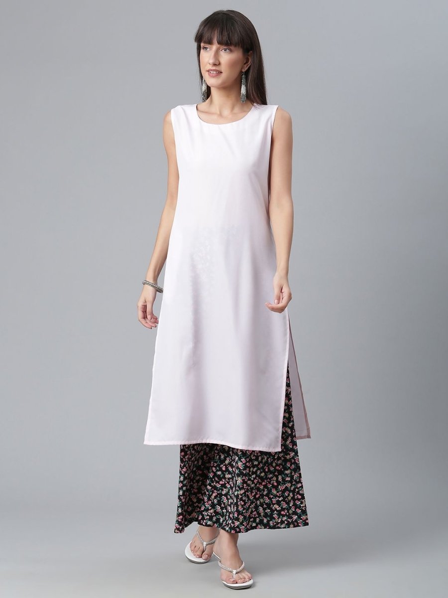 Ahalyaa Light Pink Crepe Solid Kurta And Palazzo Set With Jacket