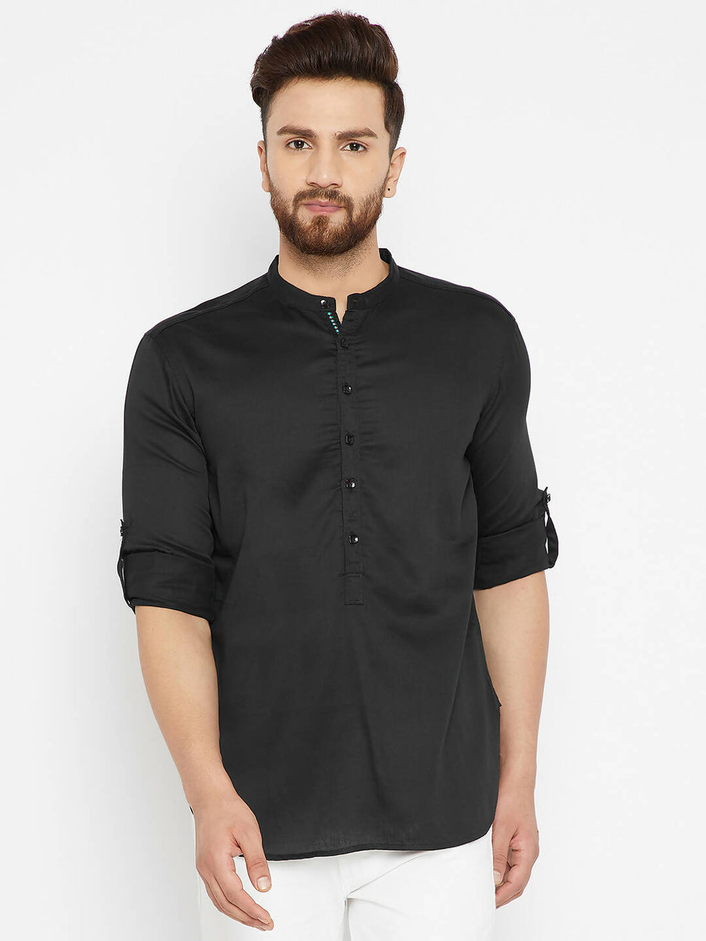 Even Apparels Black Pure Cotton Men's Kurta With Band Collar