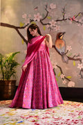 Partywear Designer Light Coral Pure Maslin Gown - Anbazaar