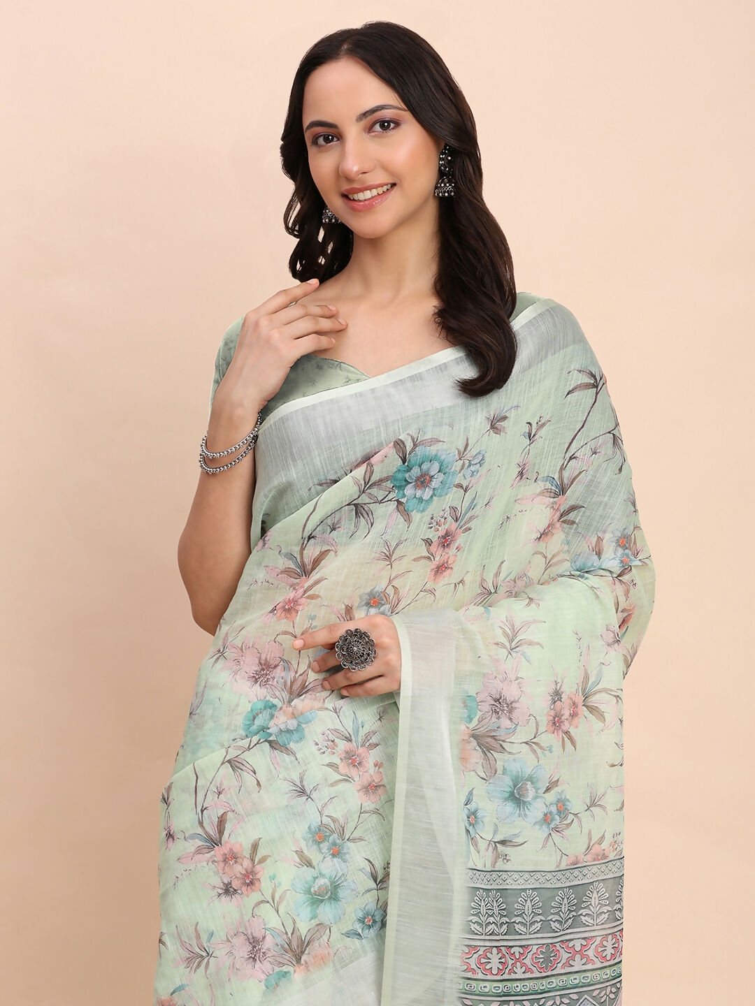 Shree Shyam Fashion Linen Cotton Light Green Saree