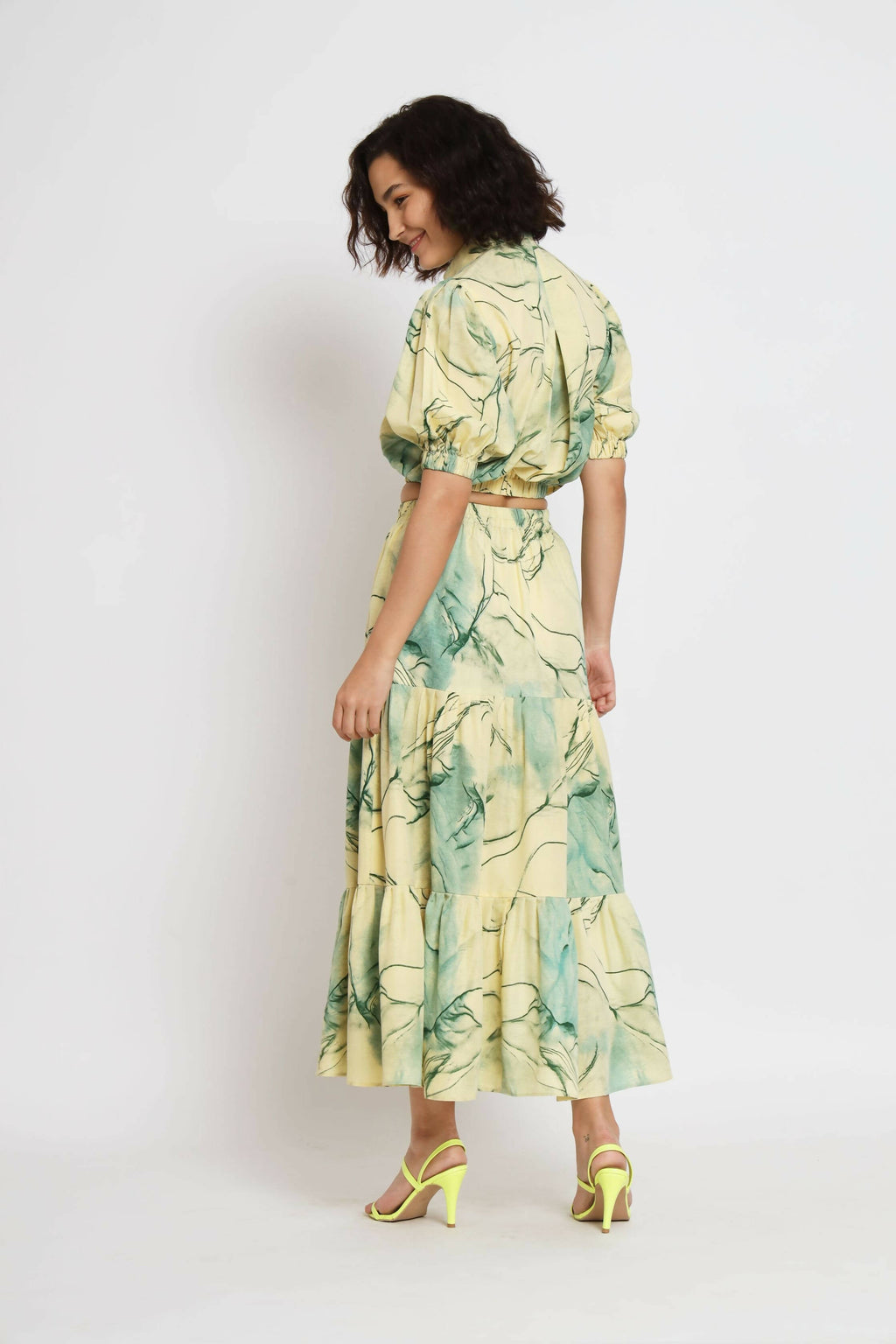Green Rayon Tie dye Printed Top with Matching Skirt - Shivani