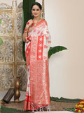 Shree Shyam Fashion Linen Cotton Red & White Saree