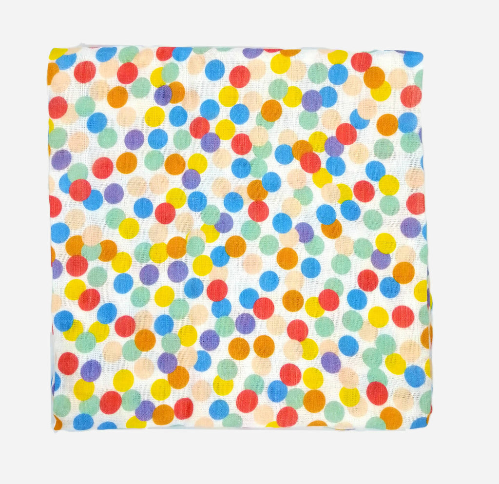 Kindermum Organic Cotton Muslin Swaddle Blanket 110 Cm X 110 Cm - Set Of 2 - Colorful Polka And Bear
