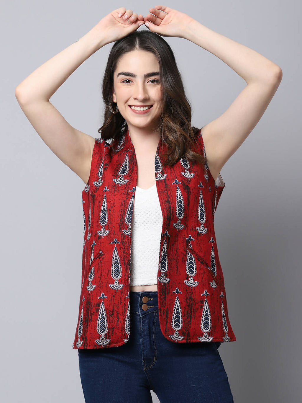 Even Apparels Maroon 100% Viscose Rayon Open Front Gillet