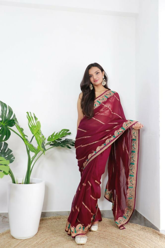 Vamsee Aaradhna Maroon Georgette Saree