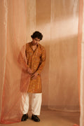 Brownish Yellow Modal Silk Designer Printed Men's Kurta Set - Mahotsav