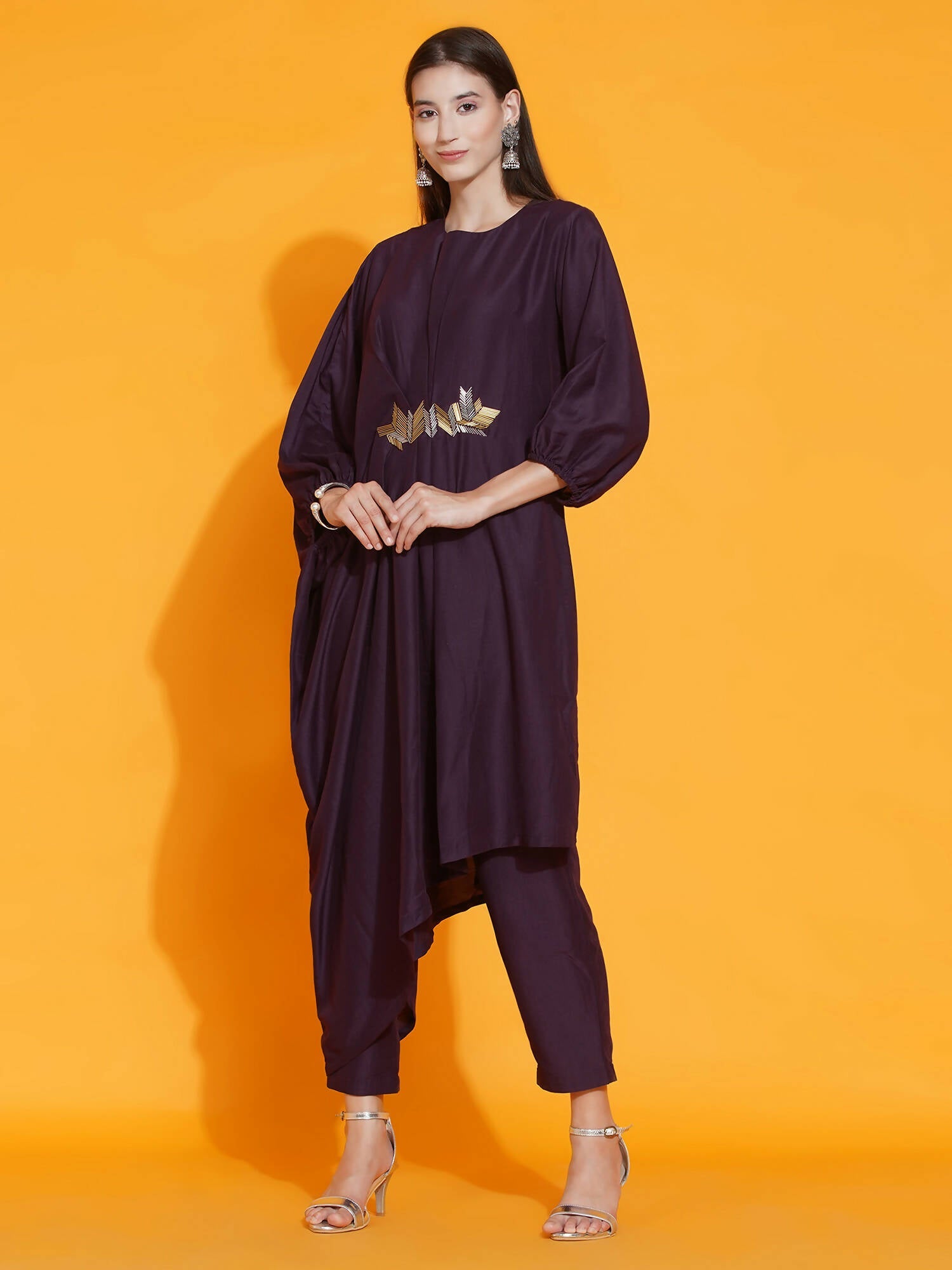 Women Republic Purple Fusion Style Kurta With Hand Embellishment And Pants