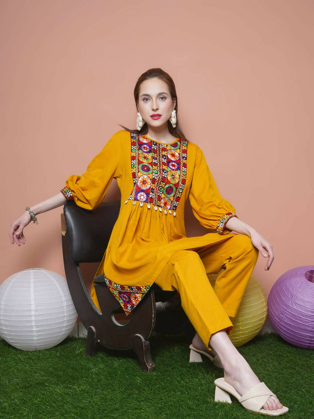 Women Republic Mustard Cotton Kurta Set