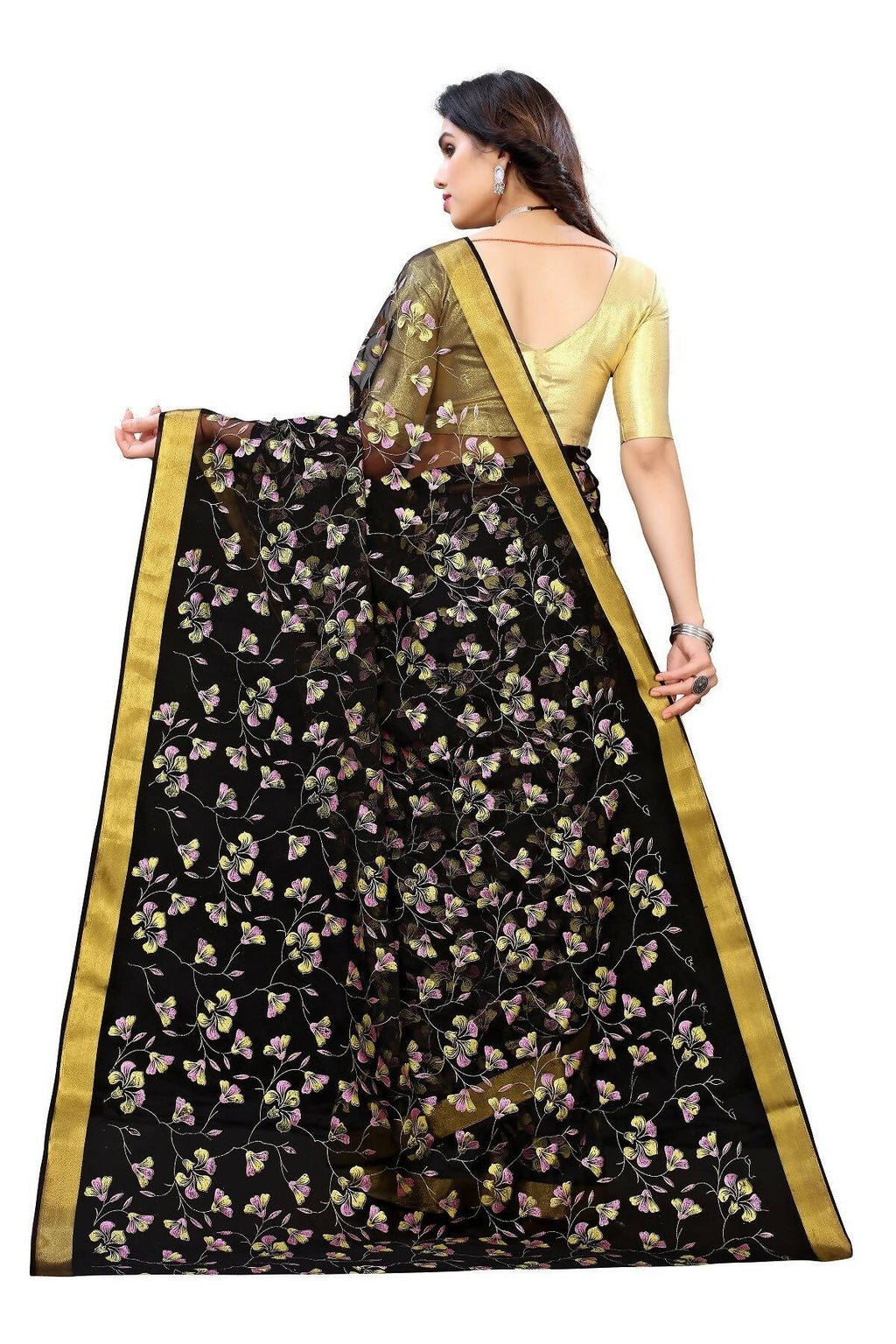 Vamika Black Printed Chiffon Saree (UJALA BLACK)