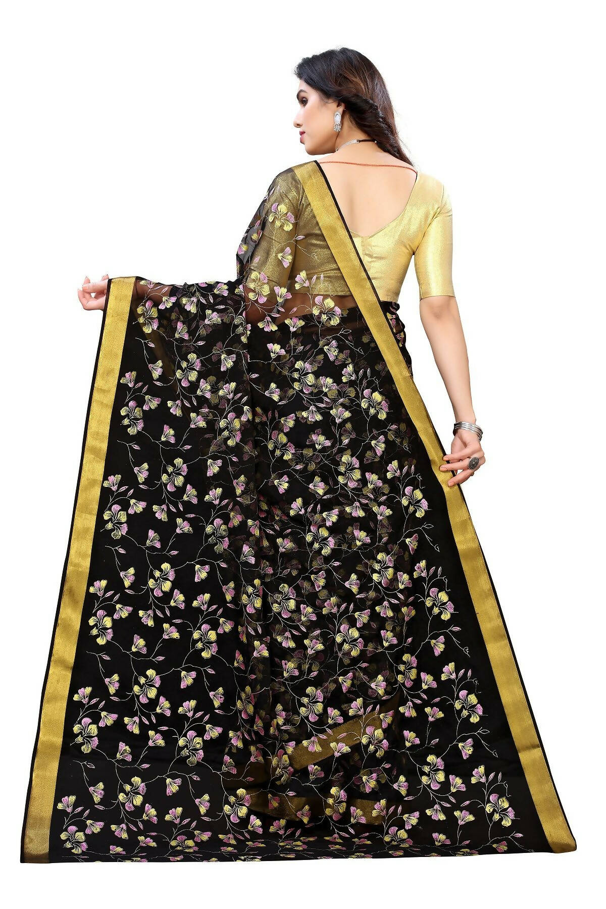 Vamika Black Printed Chiffon Saree (UJALA BLACK)