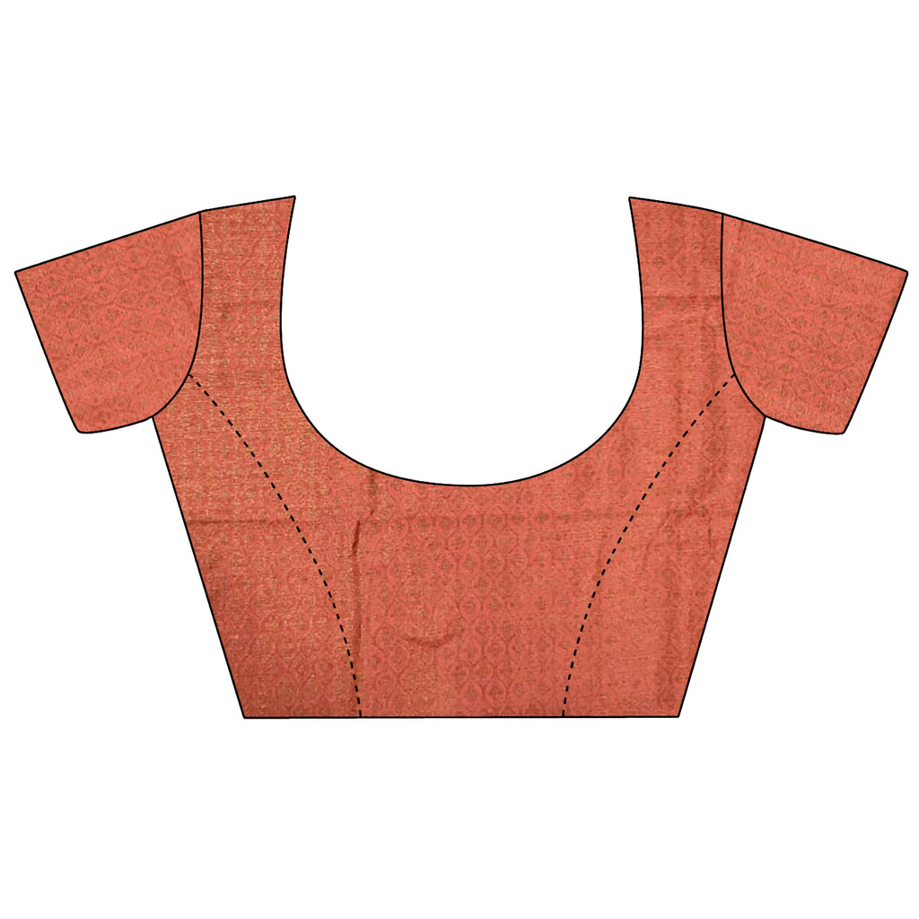 Joban Fashion Peach Banarasi Soft Lichi Silk Checks & Woven Saree