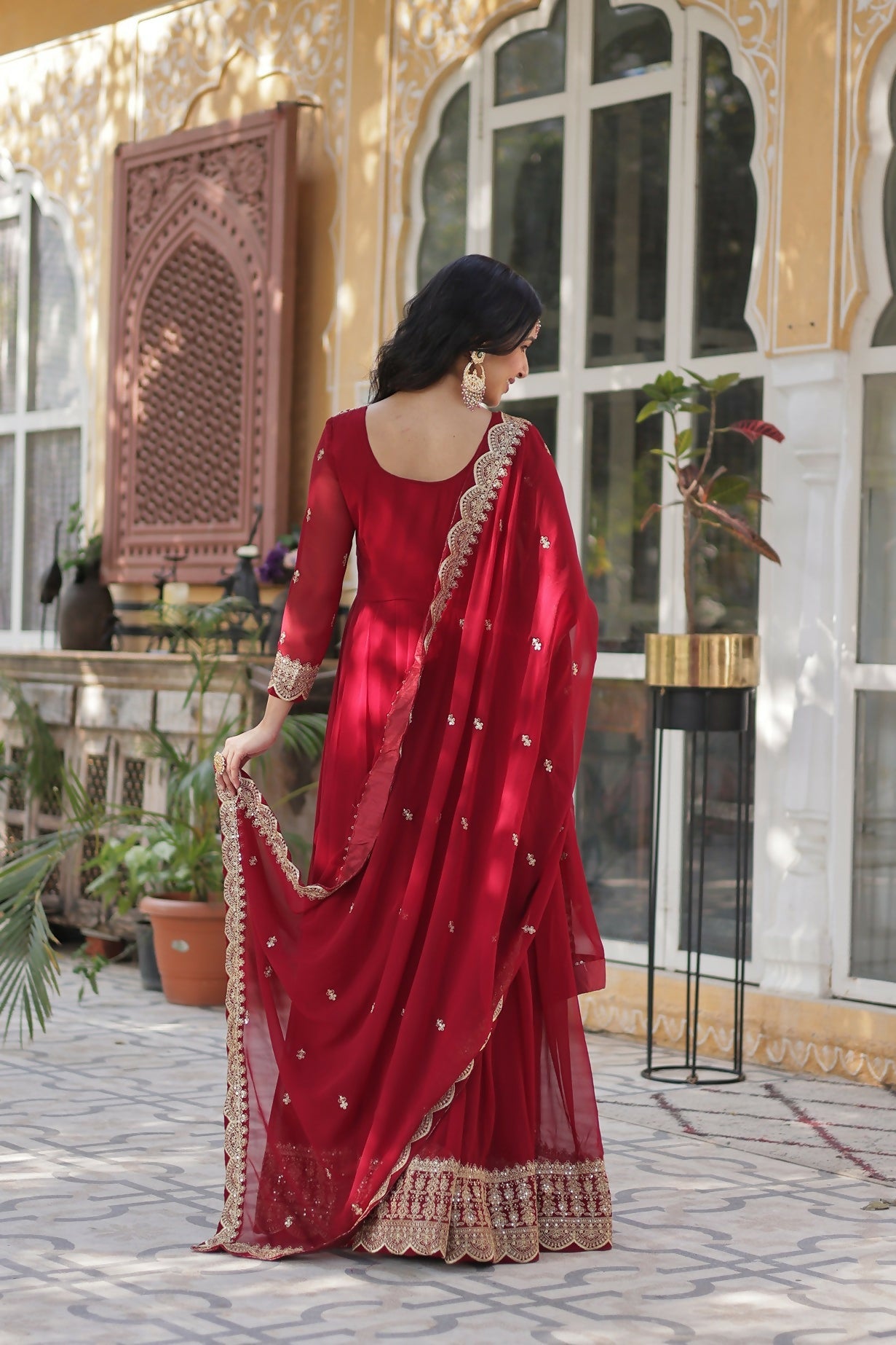 Joban Fashion Maroon Georgette Sequence Embroidery Work Kurta Set