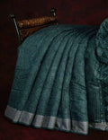 Bottle Green Self Printed Semi Chanderi Saree By Gayathri Reddy Designer Studio