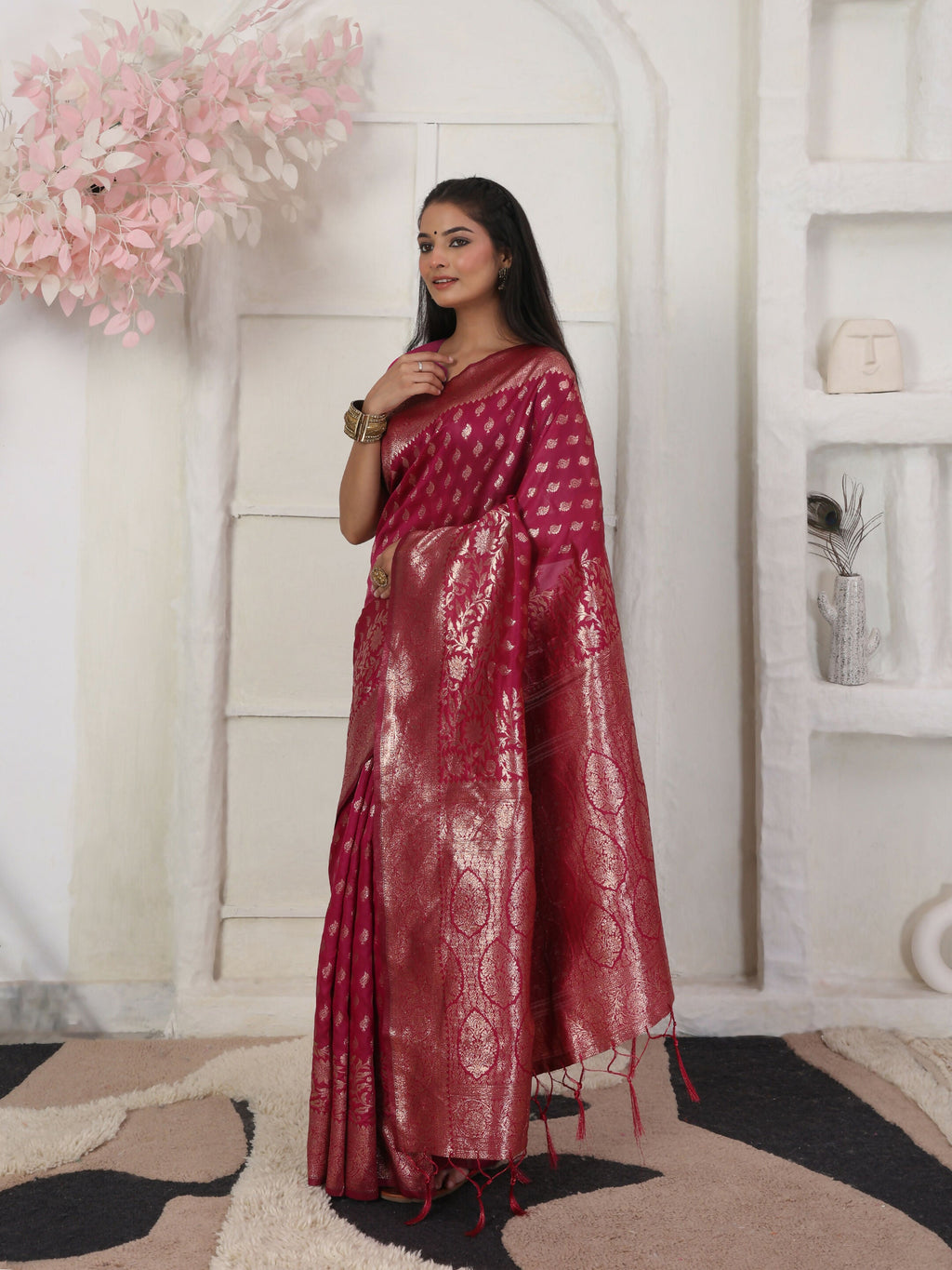 Shree Shyam Fashion Lichi Silk Wine Saree