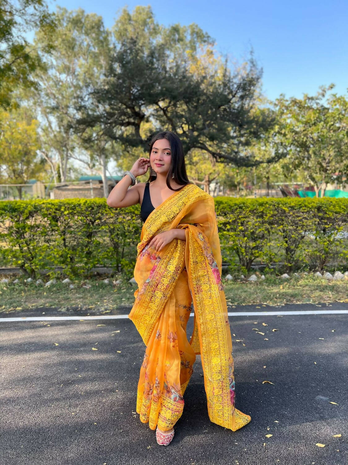 Vamsee Yellow Organza Saree