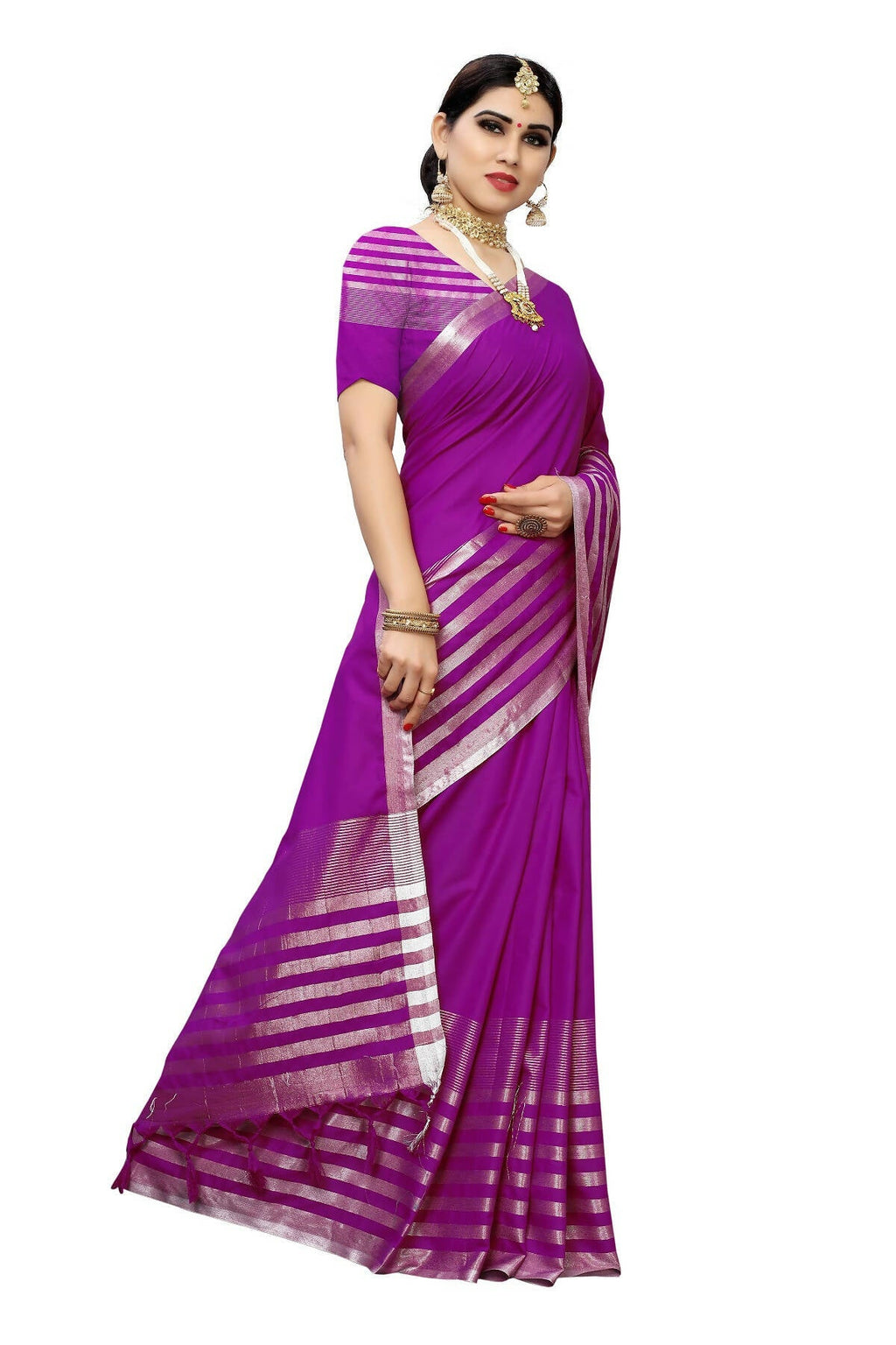 Vamika Purple Cotton Silk Weaving Saree (Twitter Purple)