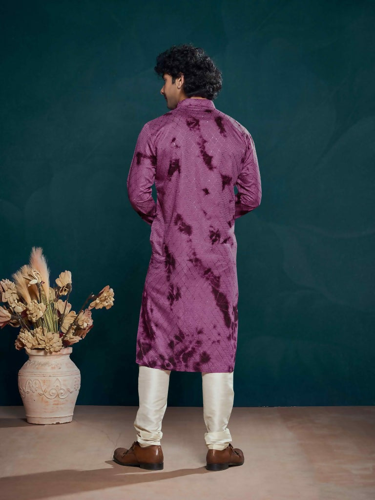Purple Viscose Designer Sequance Embroidery Work Men's Kurta Set - Mahotsav
