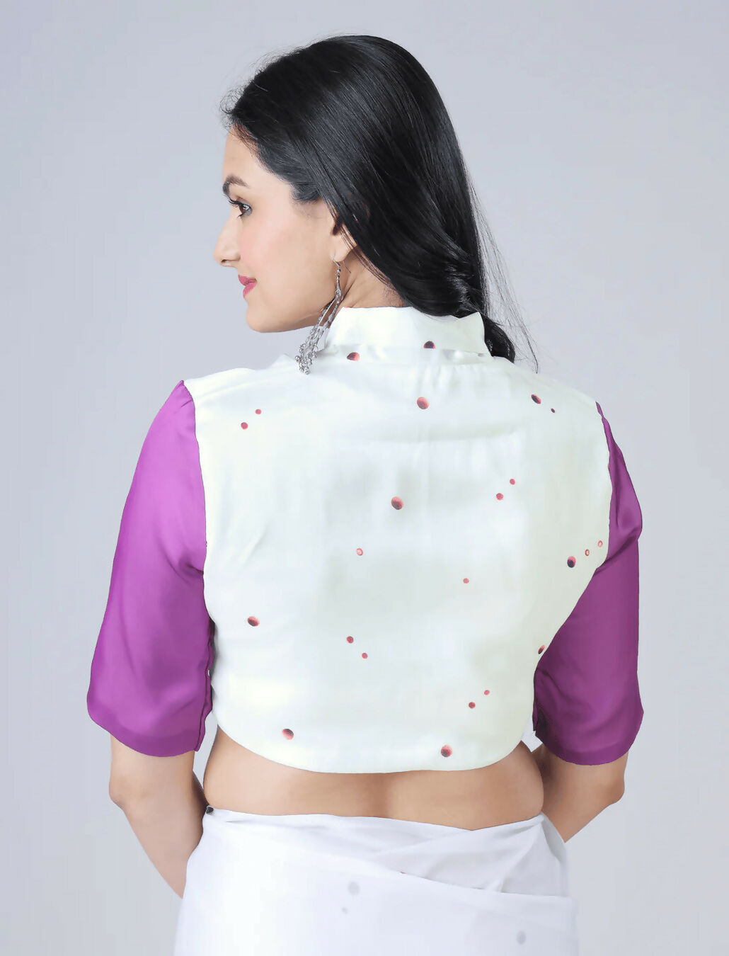 Vastranavya Purple & White Ready to Wear Floral Print Free Hand Saree