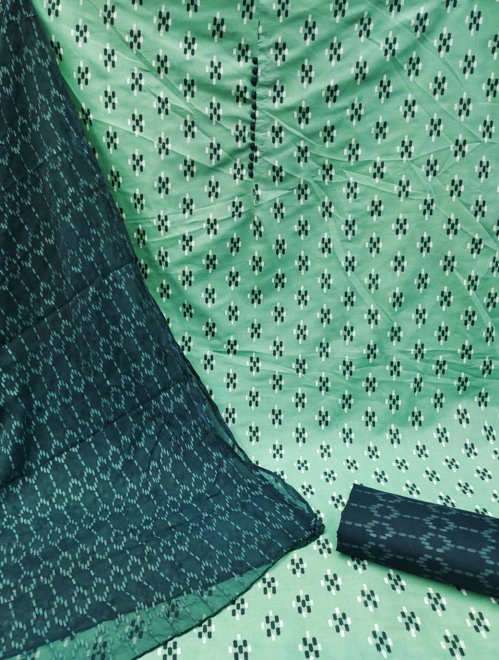 Sea Green Cotton Printed Unstitched Dress Material - Amara