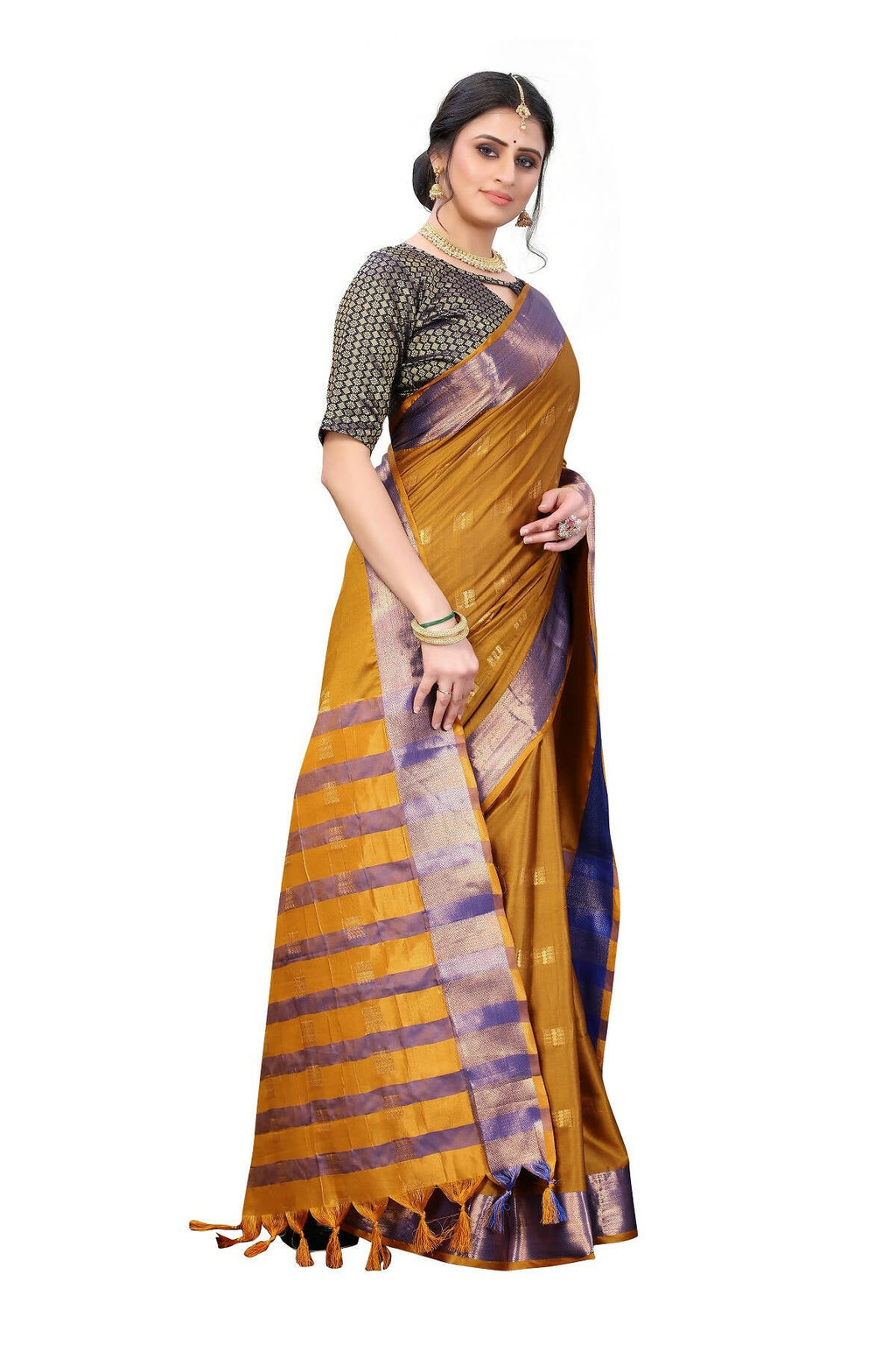 Vamika Ethnic Fire Mustard Cotton Silk Weaving Saree
