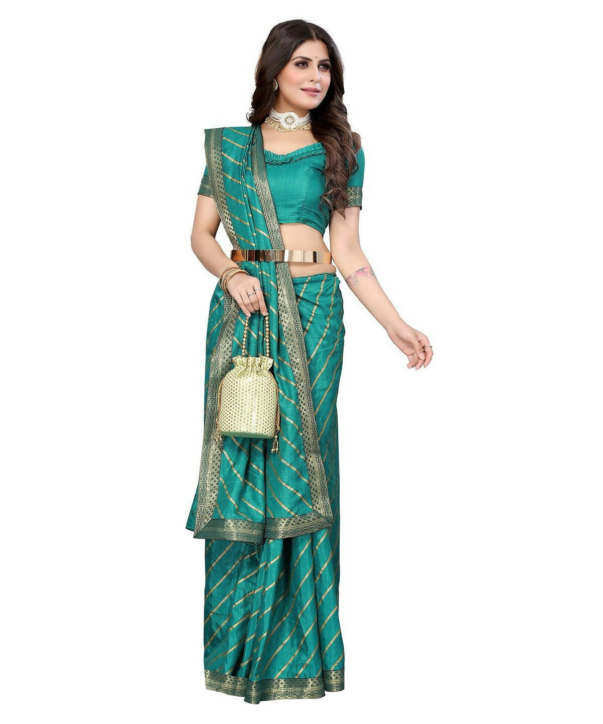 Vamika Dola Silk Green Lace Border Bollywood Style Saree (SUCHI GREEN)