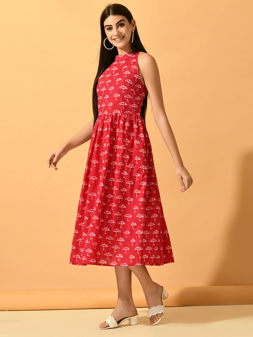 Myshka Women's Pink Fit and Flare Party Dress