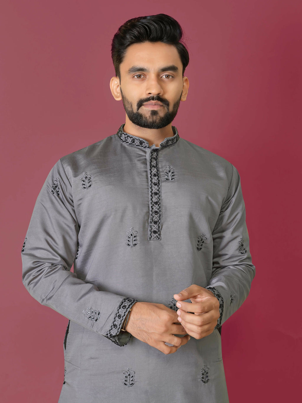 Grey Men's Kurta Set Indian Party Wear by Infinity Export