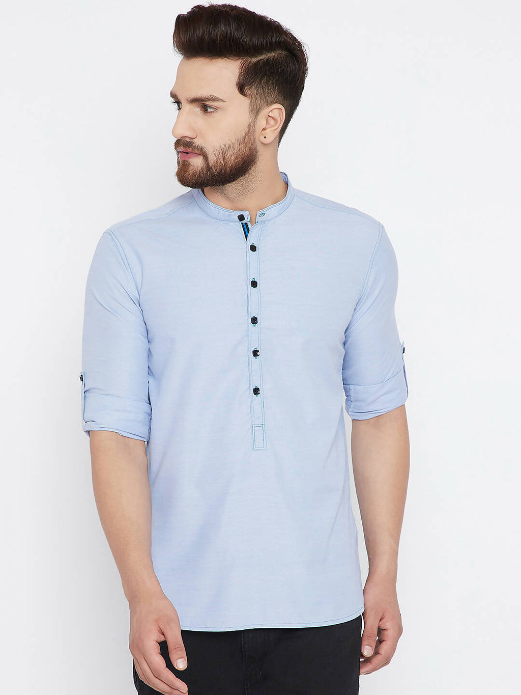 Even Apparels Blue Pure Cotton With Band Collar Men's Kurta