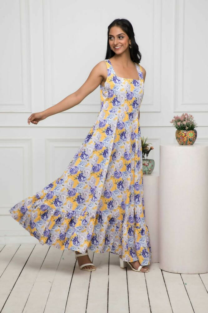 Myshka Women Multi-Floral Rayon A-Line Round Neck Dress