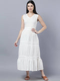 Myshka Women White Solid Maxi Dress