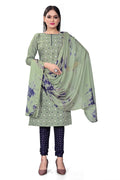 Sea Green Slab cotton Printed Unstitched Dress Material - Tanvi