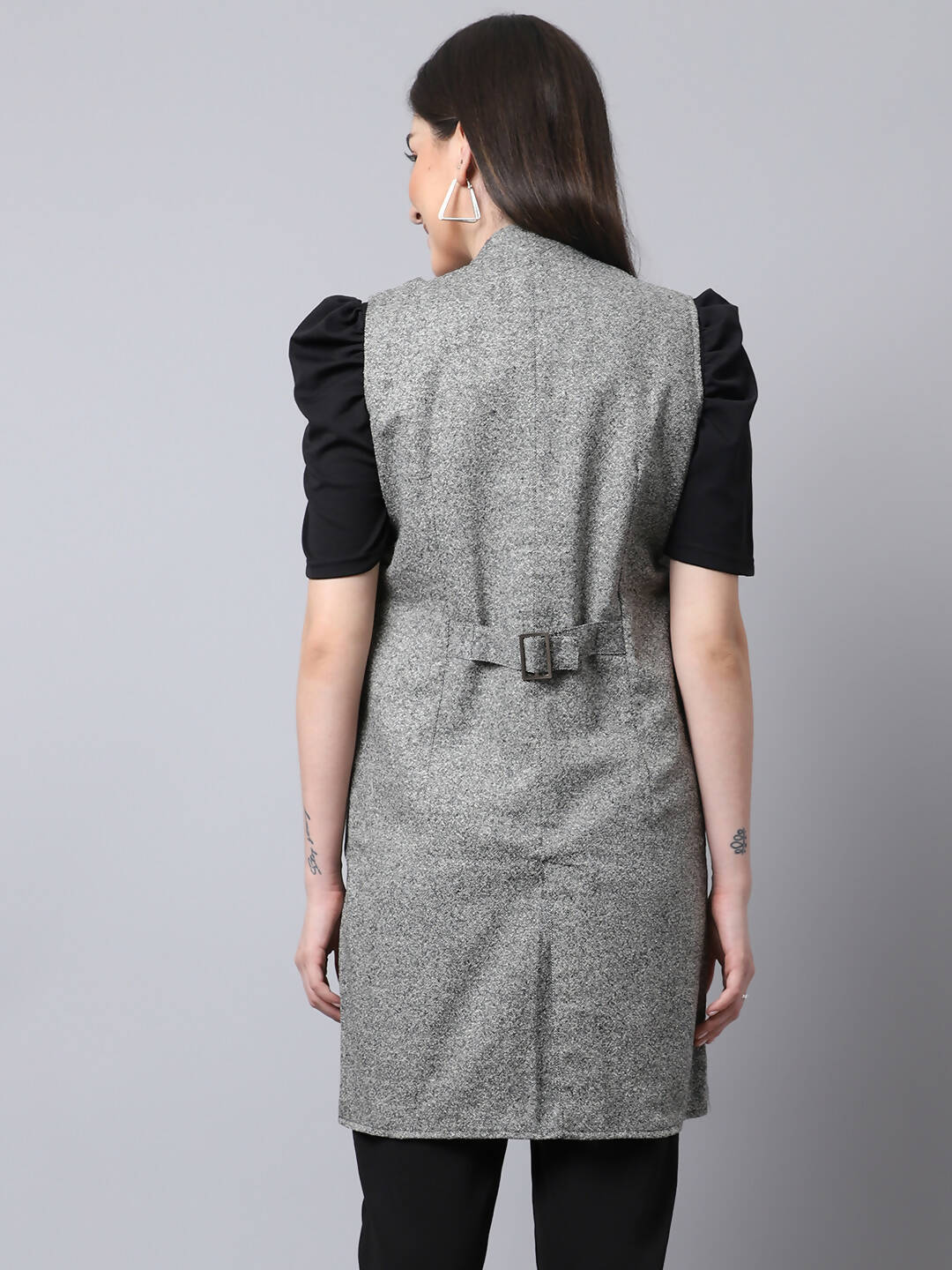Even Apparels Grey Pure Wool Open Front Woolen Women's Long Coat