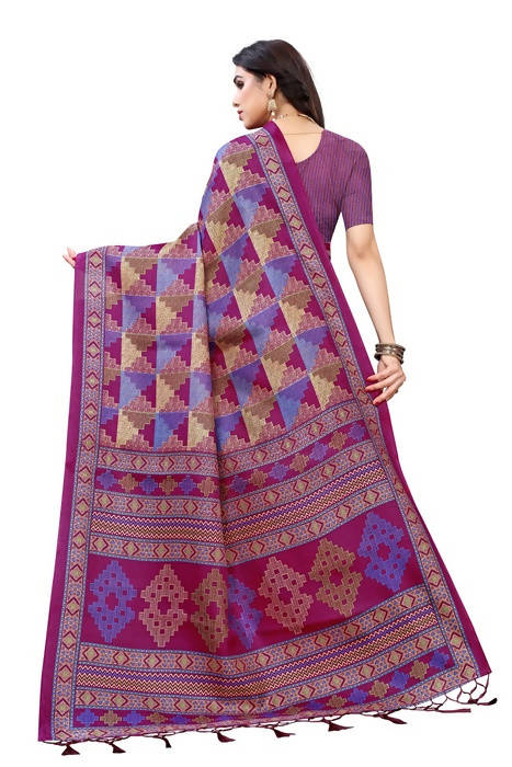 Vamika Multicolor Kalamkari Print With Jhalar Khadi Silk Saree (TANISHA WINE)