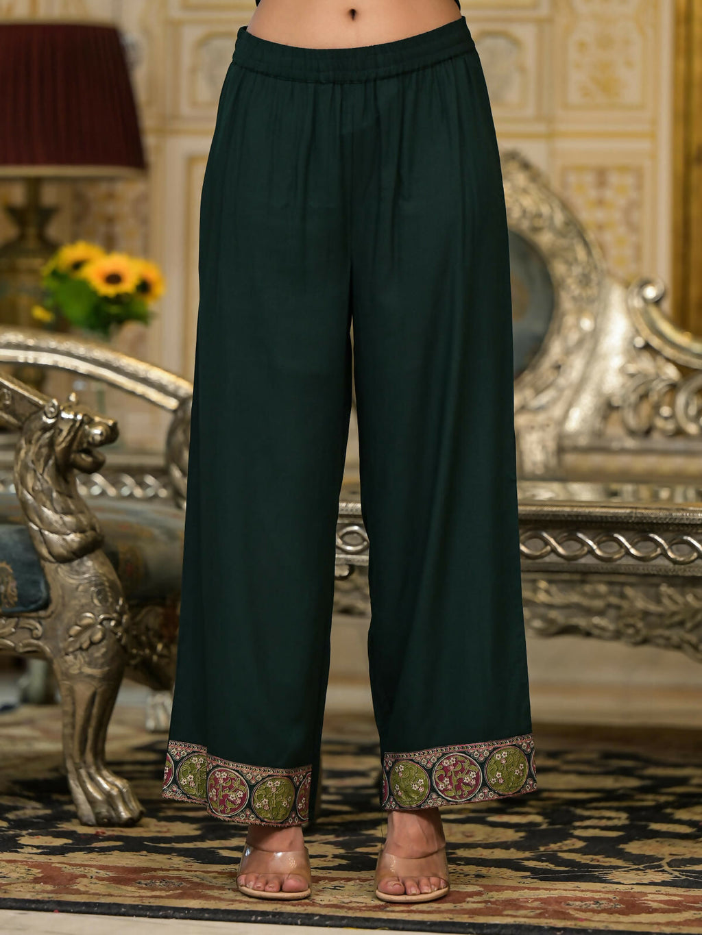 Juniper Women's Green Floral Printed Rayon Kurta Pant With Dupatta Set With Thread Work & Tassels