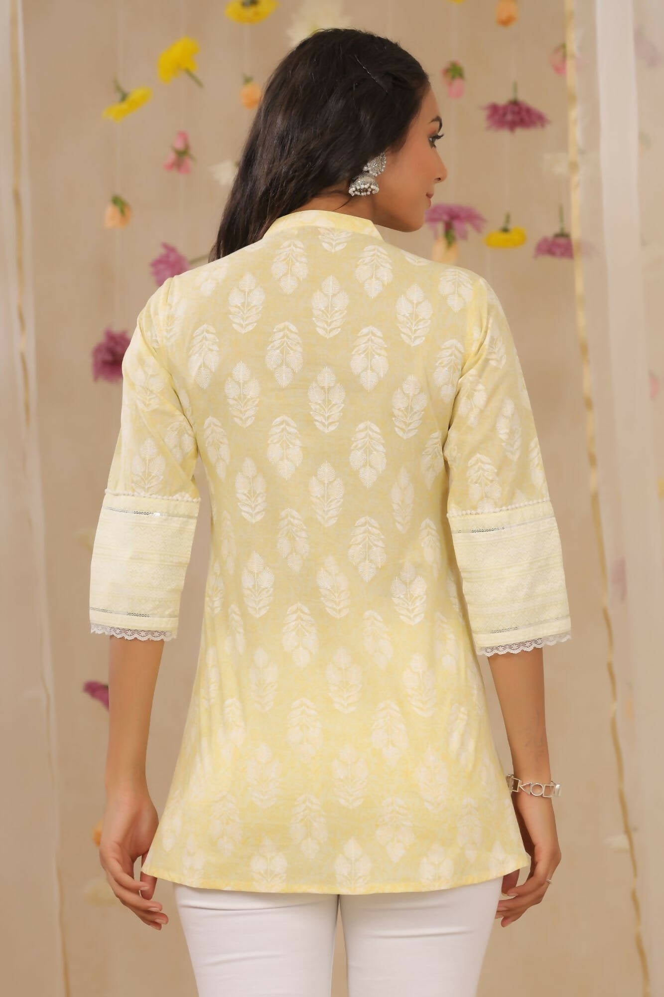 Juniper Women Limeyellow Cambric Printed A-Line Tunic