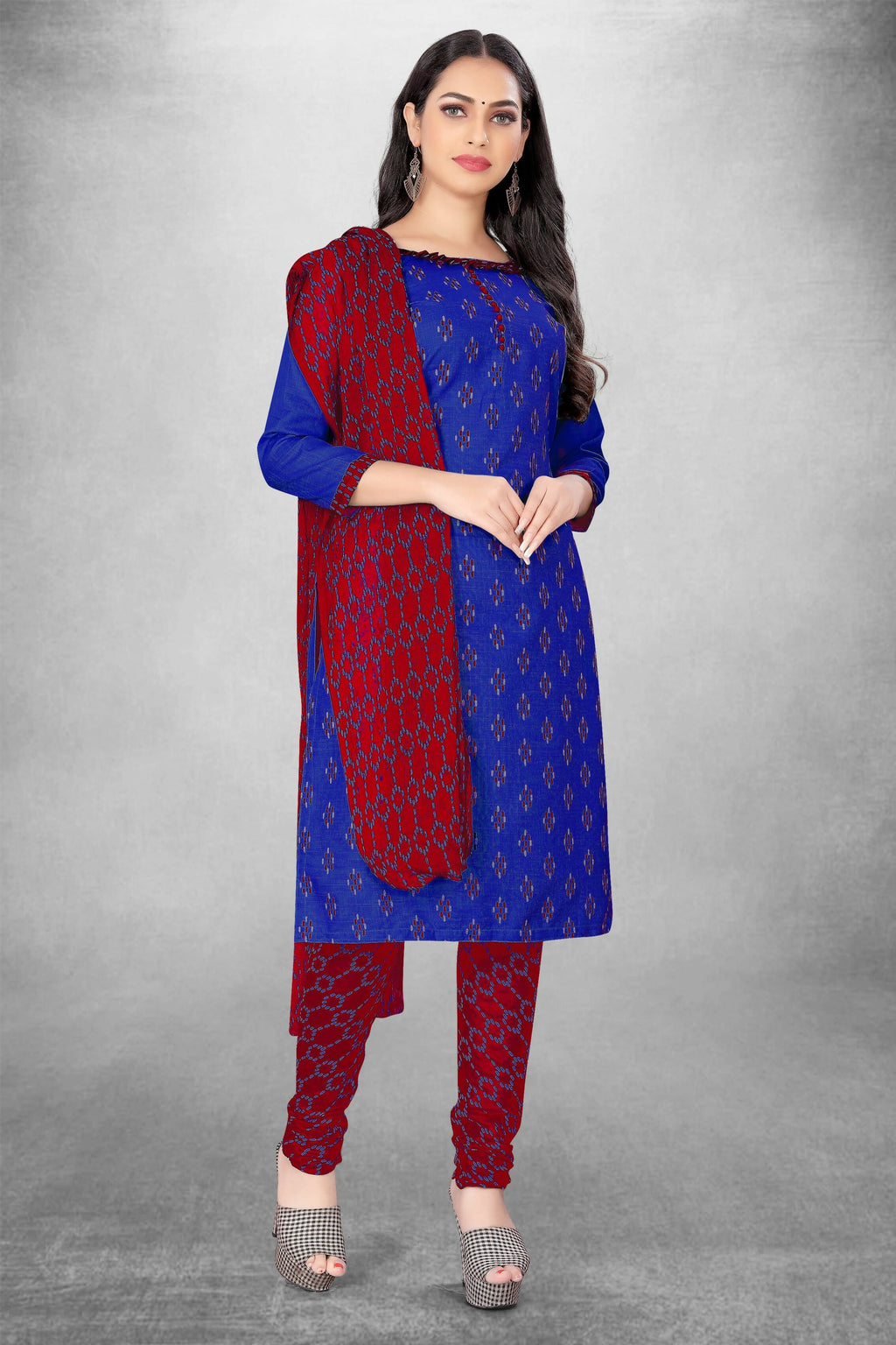 Blue Cotton Printed Unstitched Dress Material - Amara
