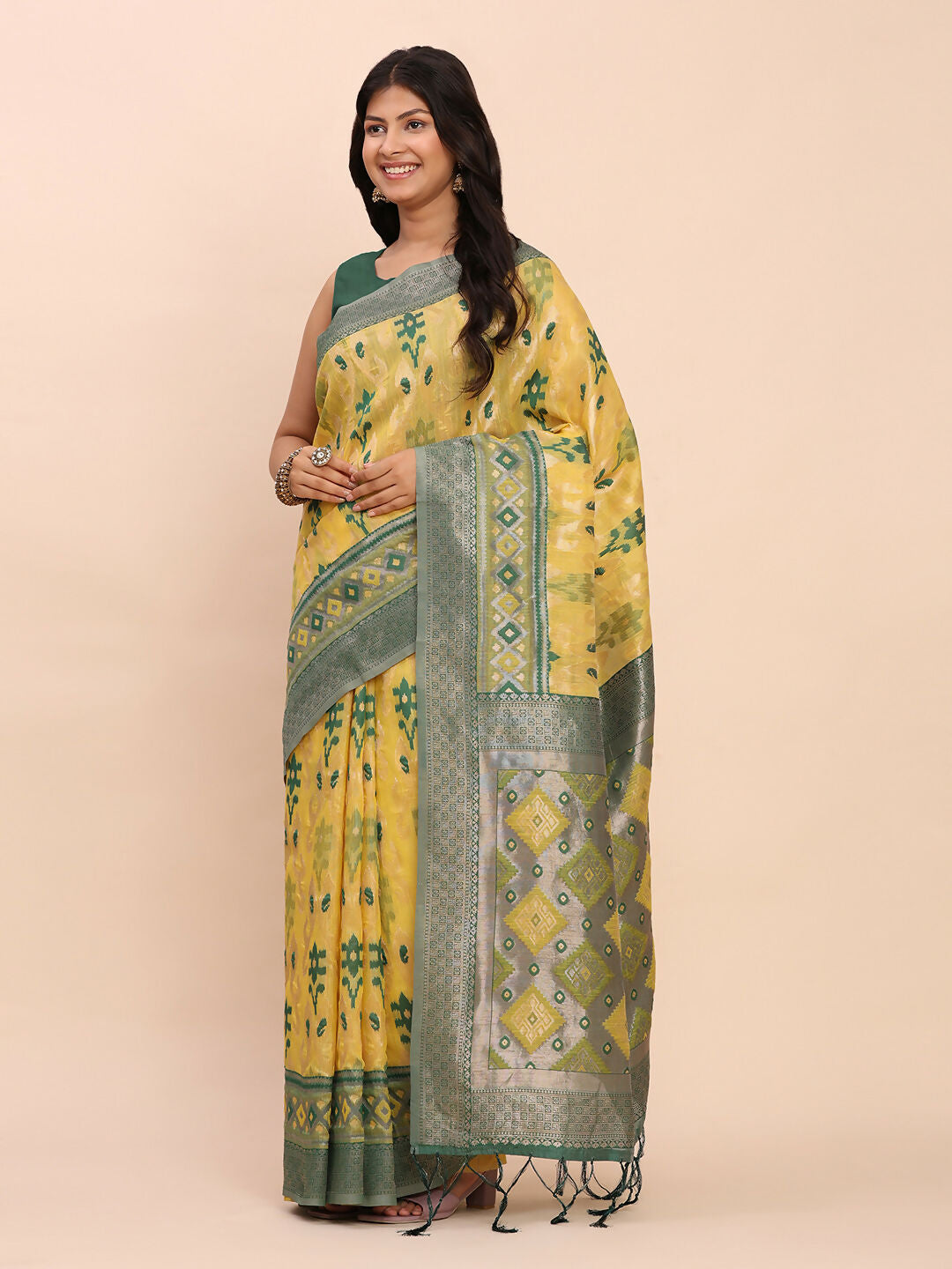 Shree Shyam Fashion Linen Cotton Yellow Saree