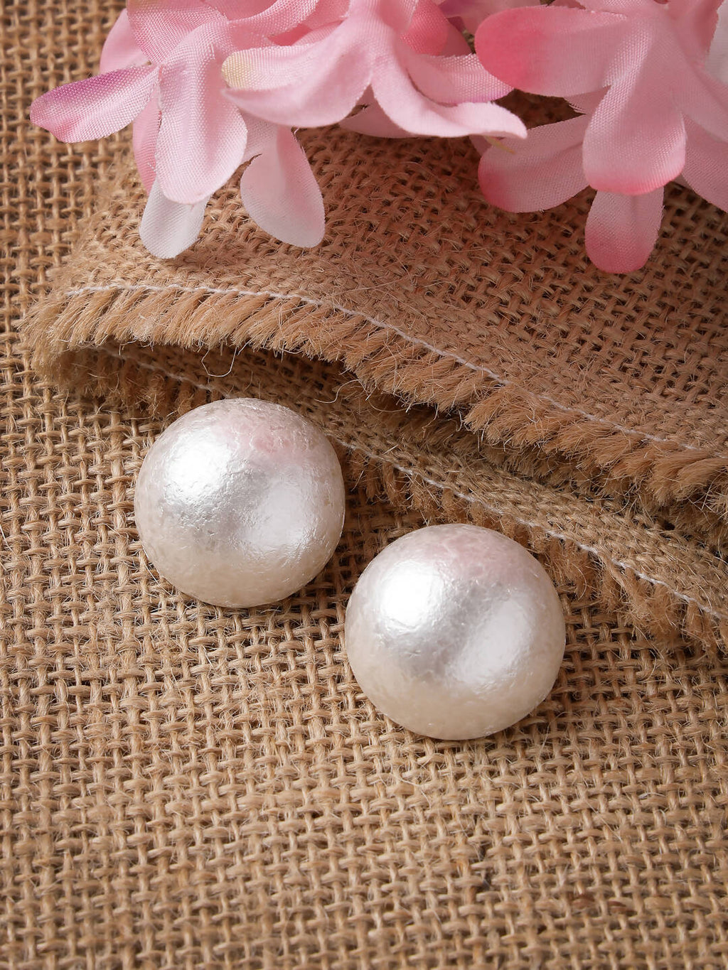 NVR Women's White Color Circular Moon Stud Earrings