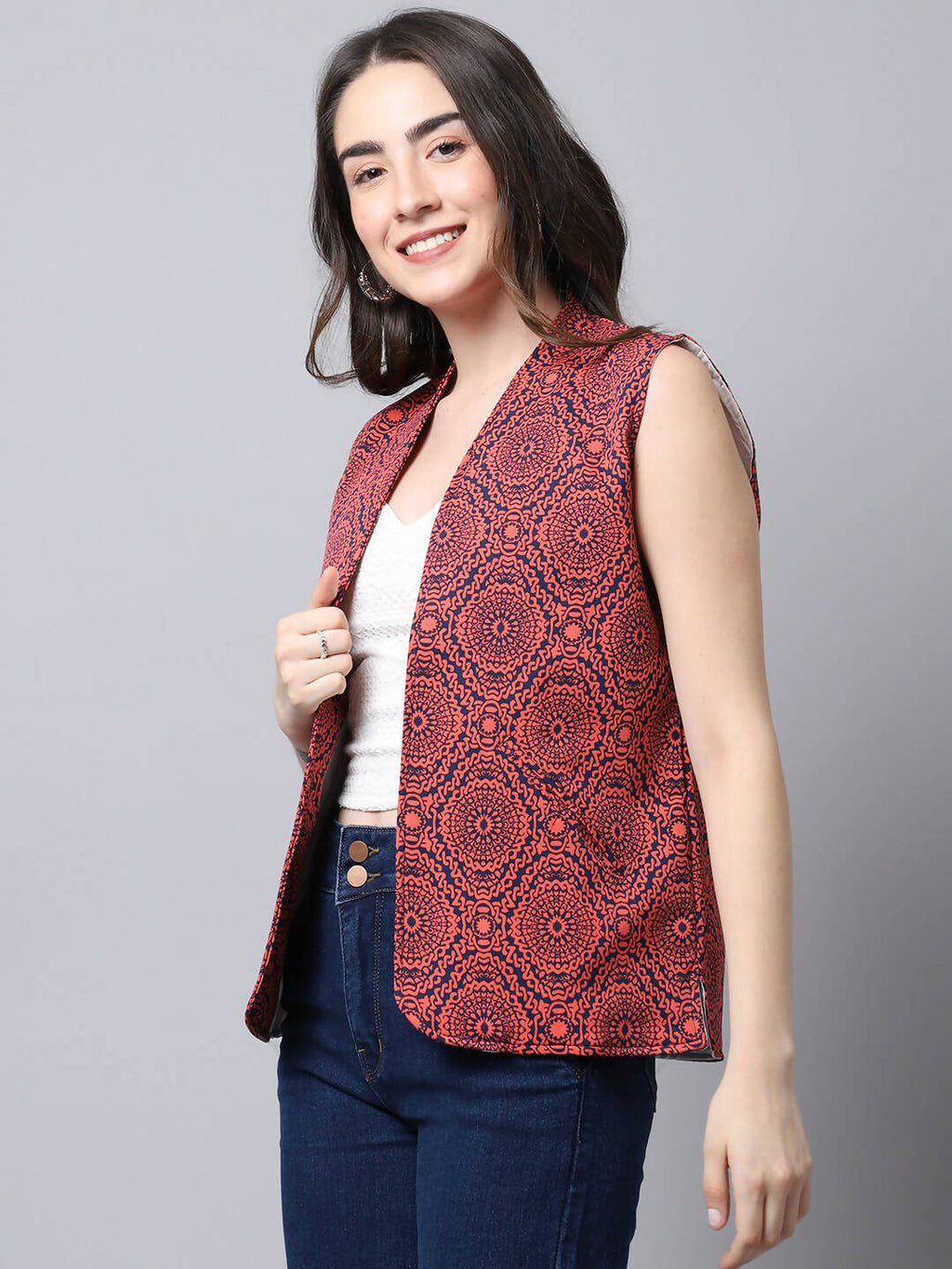 Even Apparels Navy 100% Viscose Rayon Open Front Gillet