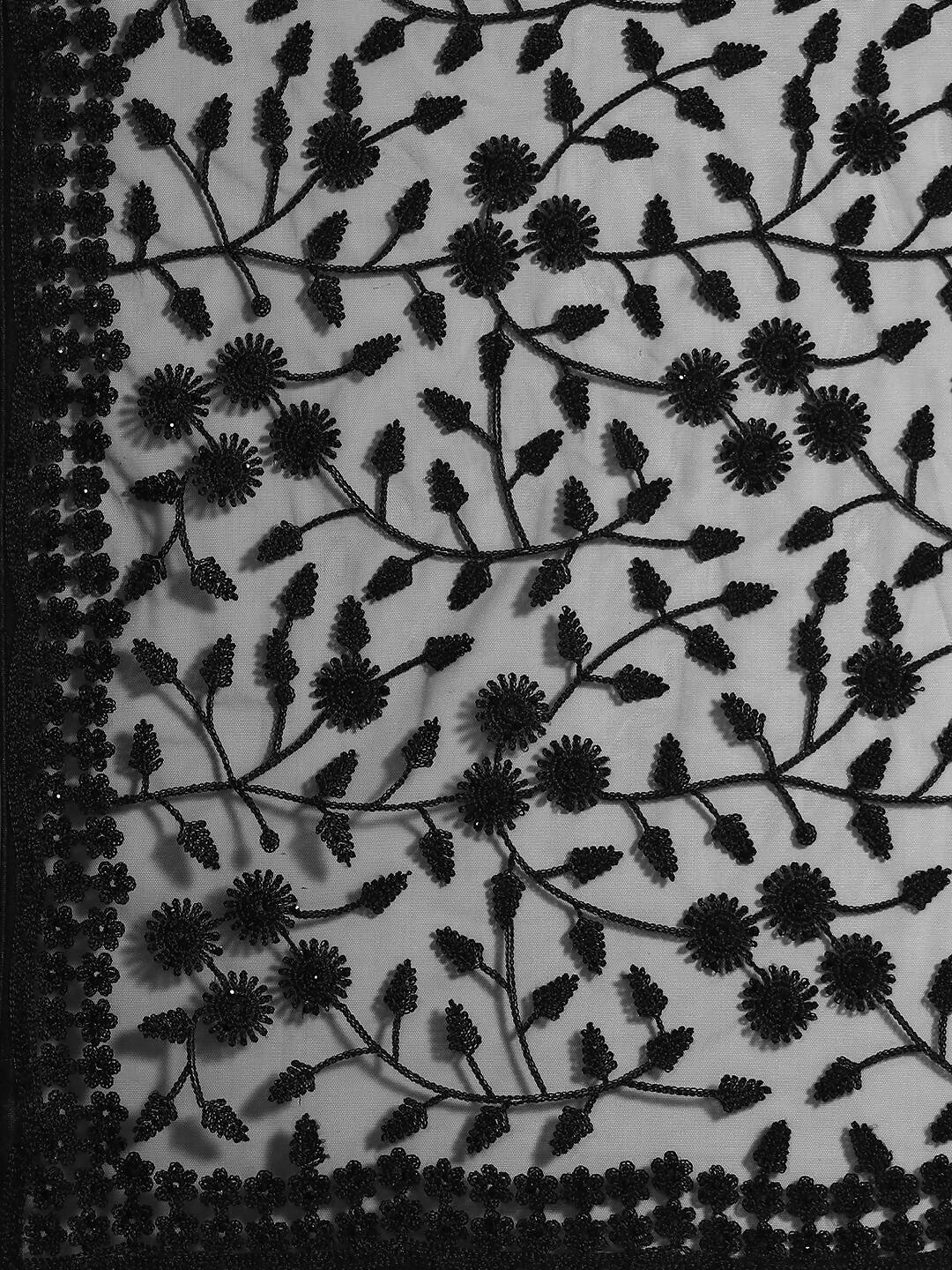 Black Woven Design Net Saree with Blouse Piece - Kalamkari