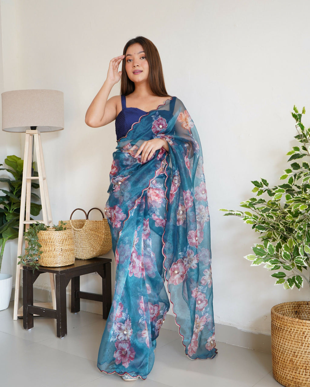 Vamsee Ramya Blue Organza Saree