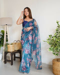 Vamsee Ramya Blue Organza Saree
