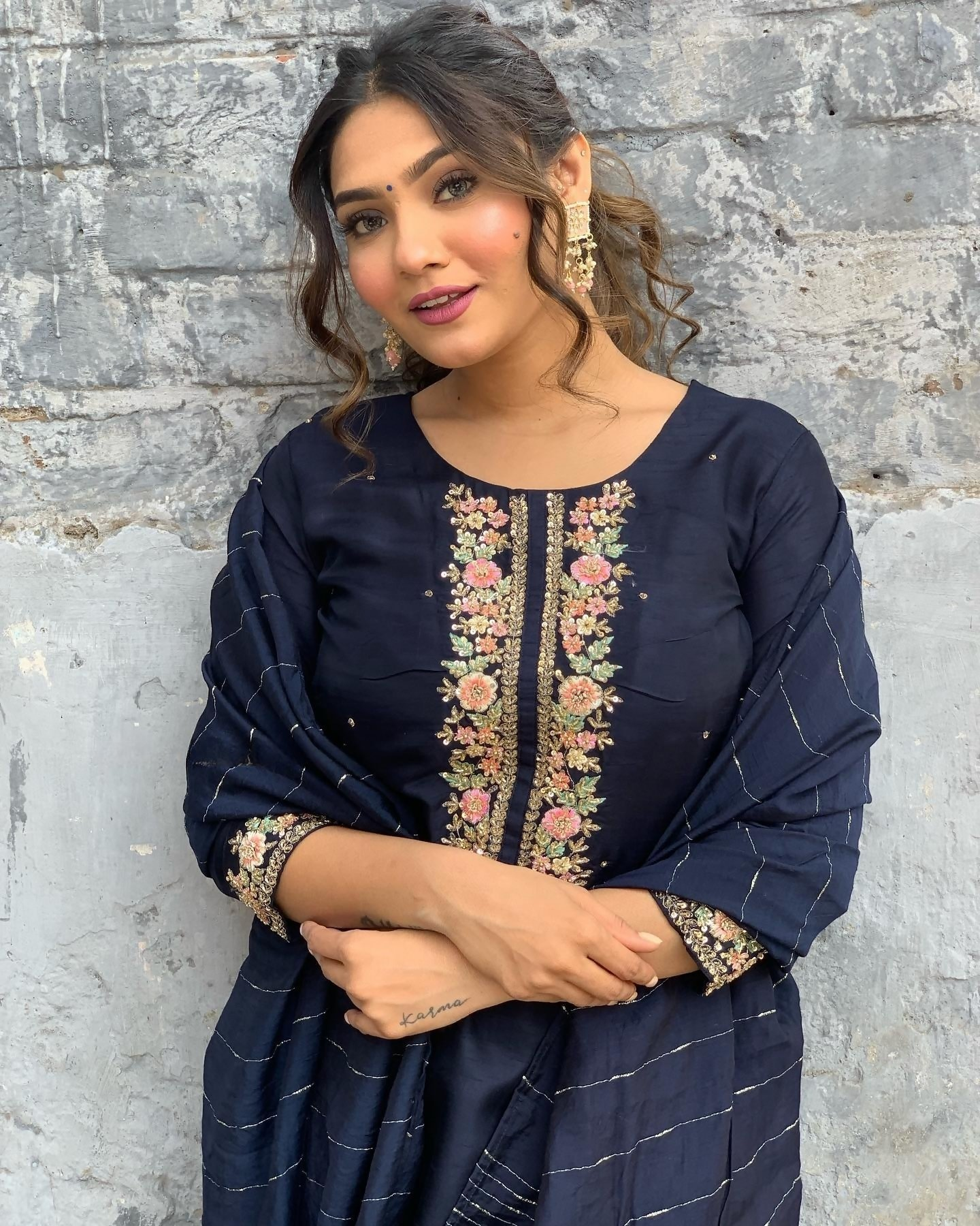 The52 Blue Women's Gorgeous Embroidered Viscose Chanderi Fabric Straight Kurta Pant with Dupatta Set