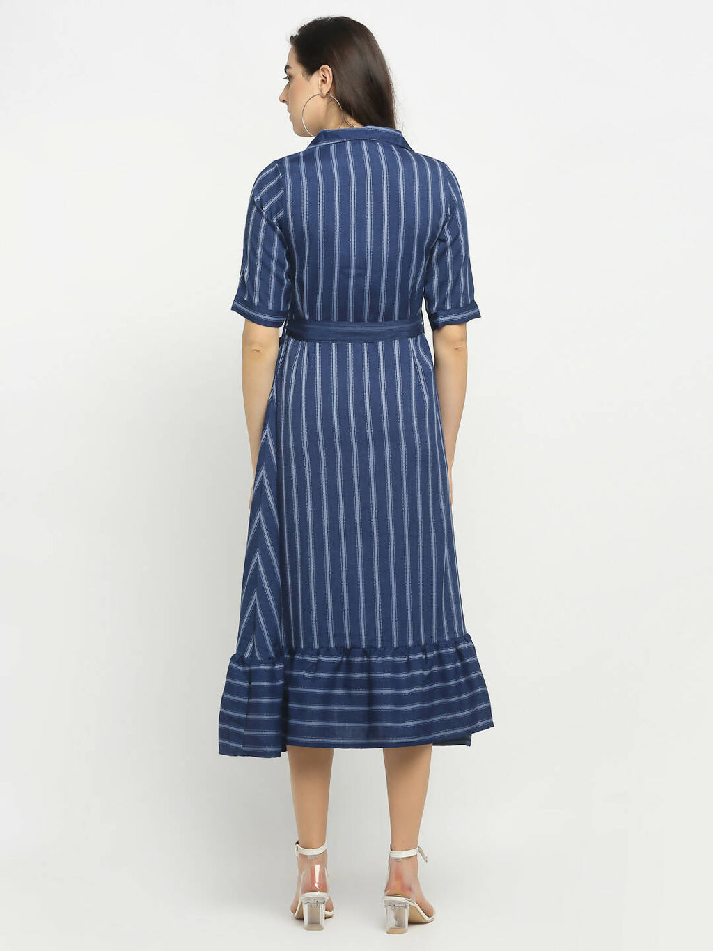 Rudra Bazaar Blue A-Line Striped Kurta