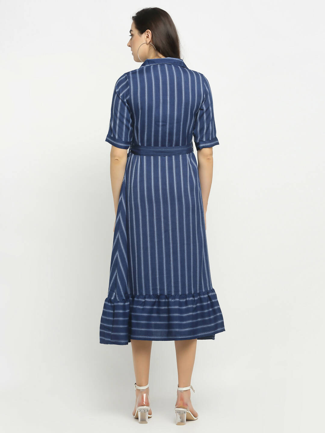Rudra Bazaar Blue A-Line Striped Kurta