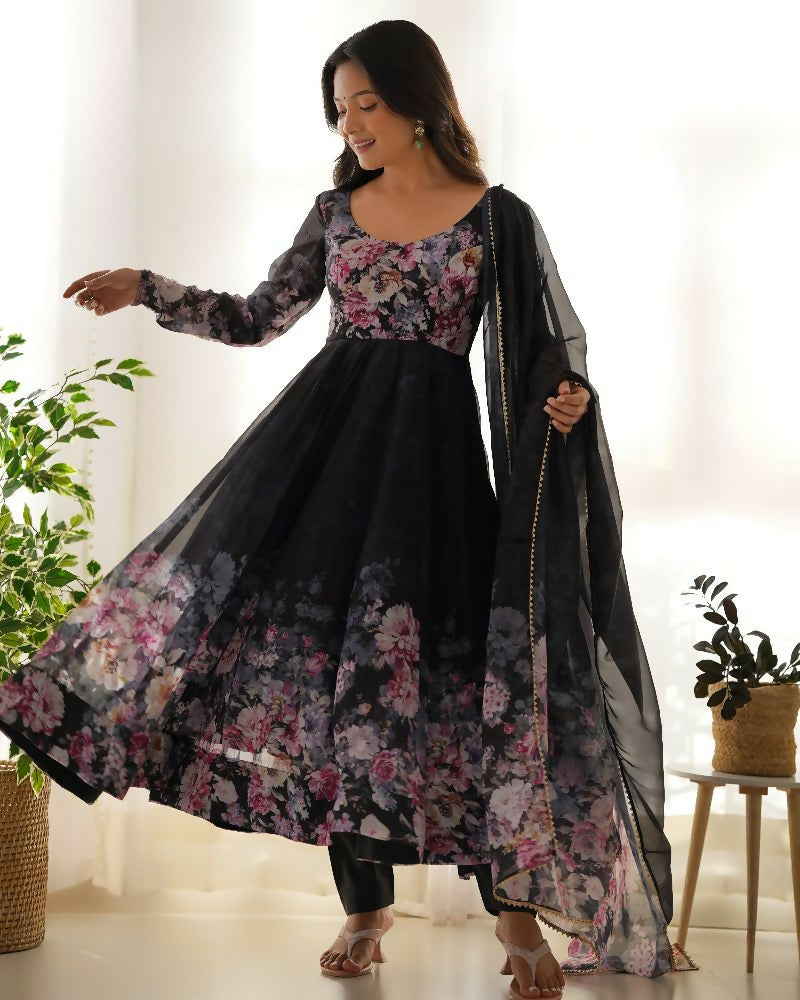 Joban Fashion Black Kurta Set Organza Sequin Embroidery Work