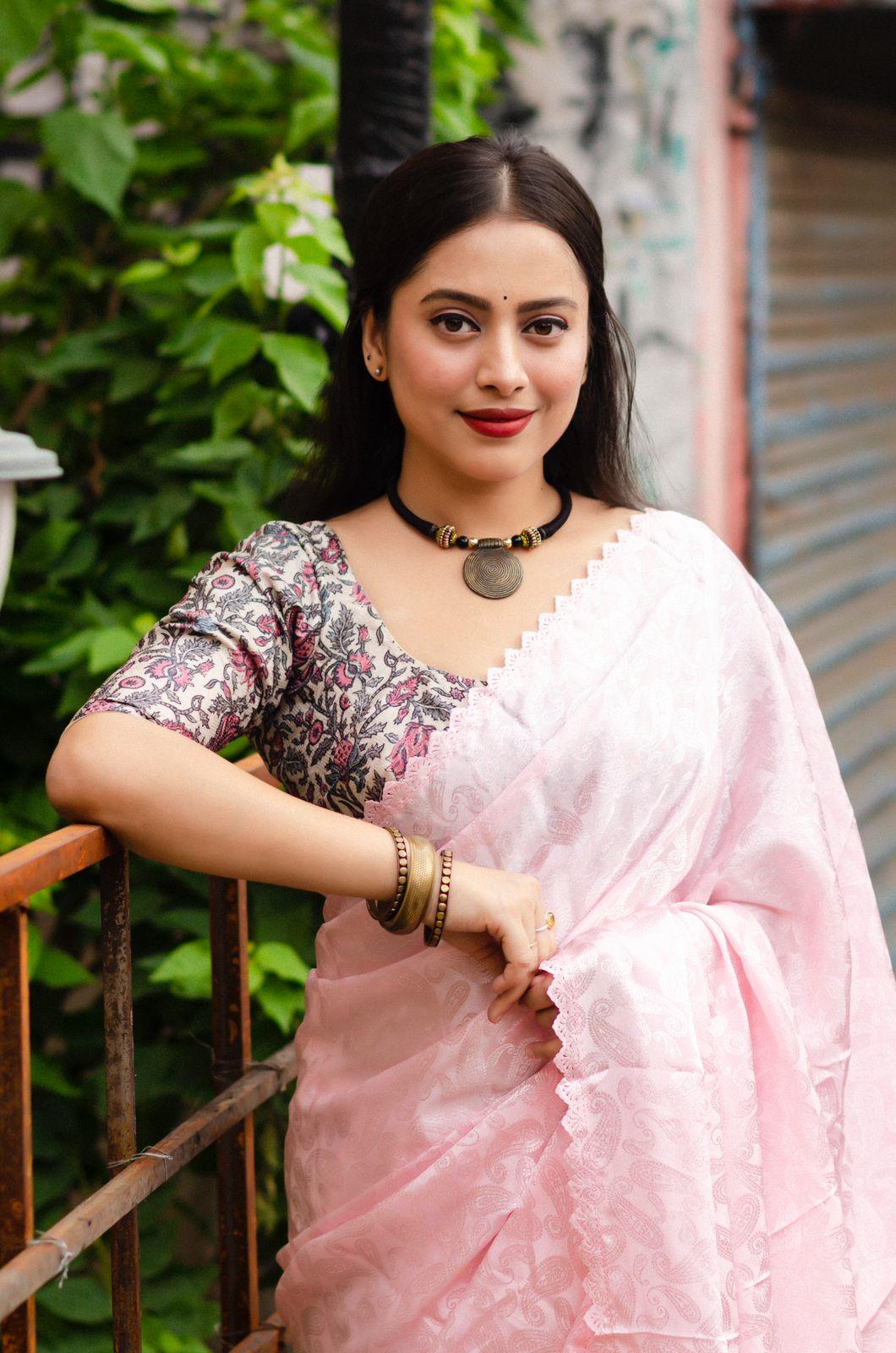 Pink Poly Silk Ethnic Motifs Saree with Unstitched Blouse - Hiral Fashion