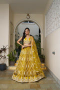 Eilara Glamorous Mustard Yellow Butterfly Net With Tone To Tone Thread And Sequence Embroidered Work Lehenga Choli For Wedding