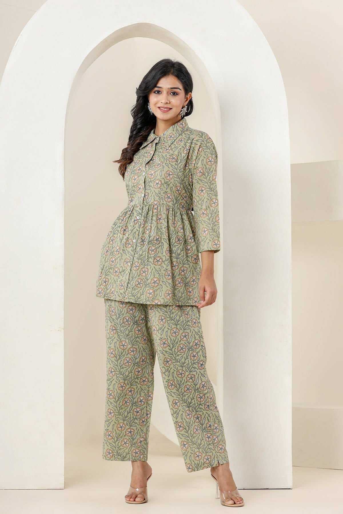 Kaajh Women's Green Printed Cotton Co-ord Set